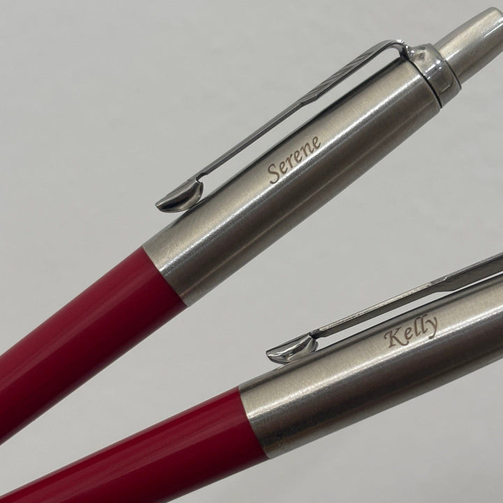 Custom Pen Engraving – Personalised Name Engraving on Parker Jotter Special Red Ballpoint Pen at Cityluxe WorkRoom