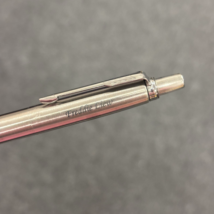 Custom Pen Engraving – Personalised Name Engraving on Parker Jotter Stainless Steel CT Ballpoint Pen at Cityluxe WorkRoom