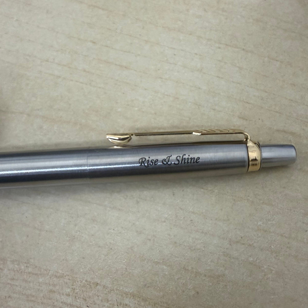 Custom Pen Engraving – Personalised Name Engraving on Parker Jotter Stainless Steel GT Ballpoint Pen at Cityluxe WorkRoom