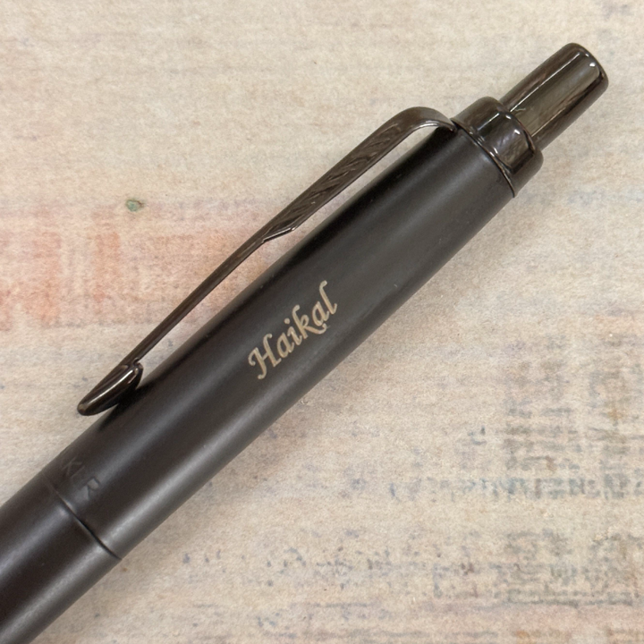 Custom Pen Engraving – Personalised Name Engraving on Parker Jotter XL Special Edition 2020 Monochrome Black Ballpoint Pen at Cityluxe WorkRoom