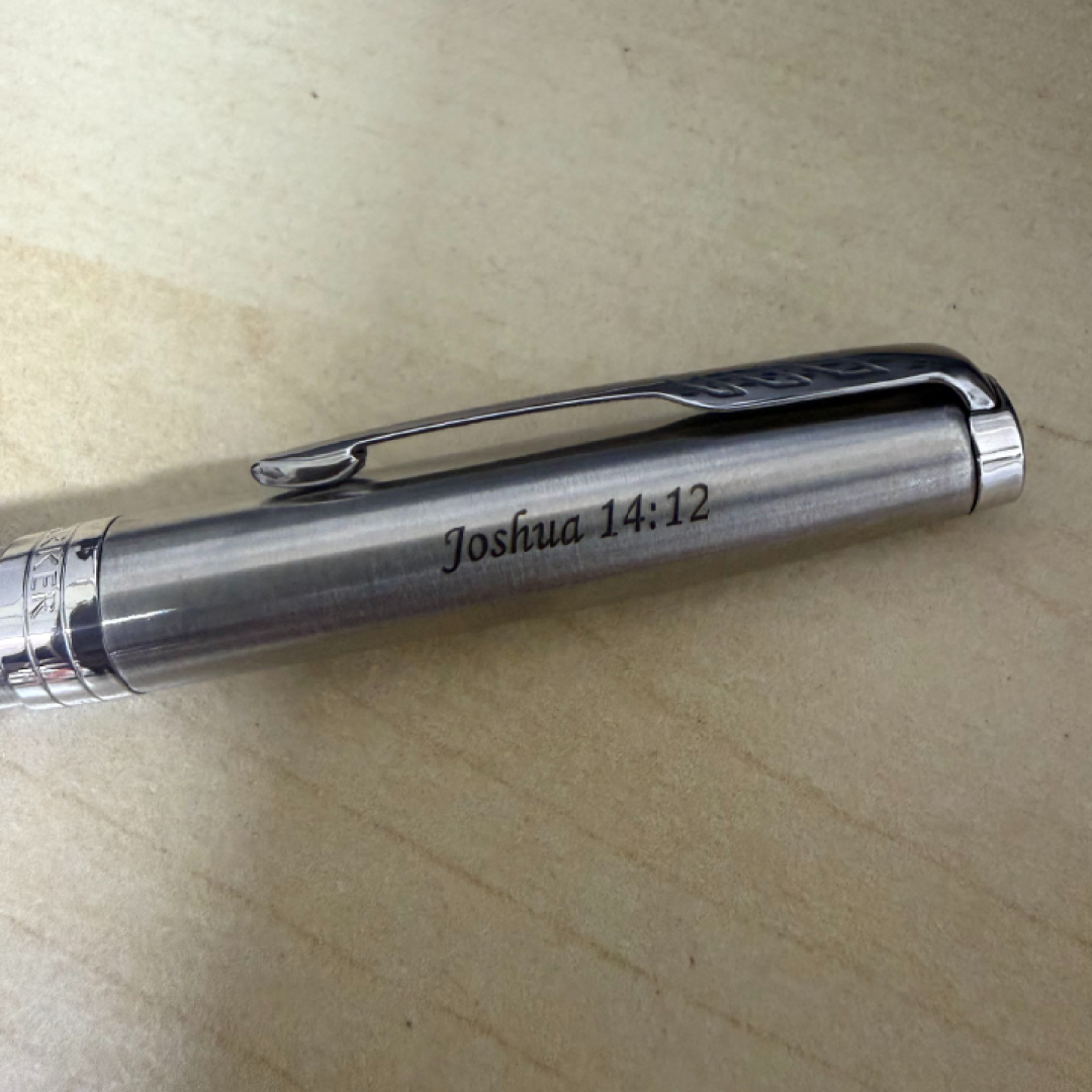 Custom Pen Engraving – Personalised Name Engraving on Parker Sonnet Stainless Steel CT Ballpoint Pen at Cityluxe WorkRoom