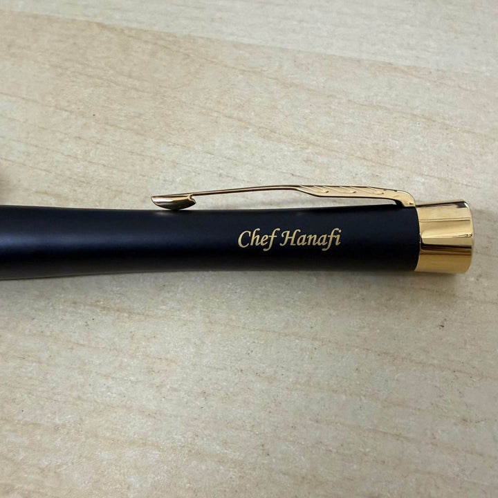 Custom Pen Engraving – Personalised Name Engraving on Parker Urban Twist Black GT Ballpoint Pen at Cityluxe WorkRoom