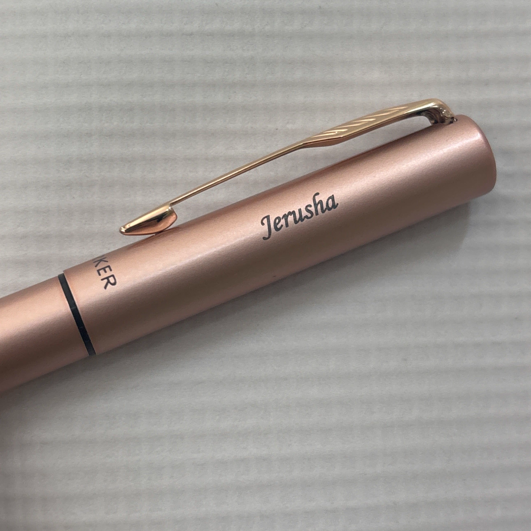 Custom Pen Engraving – Personalised Name Engraving on Parker Vector XL Mono Pink Gold PGT Rollerball Pen at Cityluxe WorkRoom