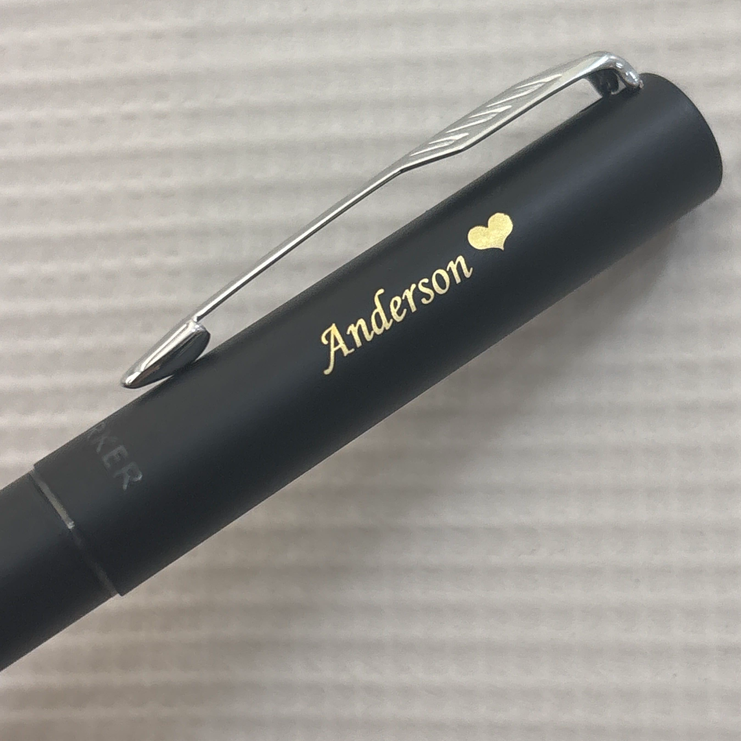 Custom Pen Engraving – Personalised Name Engraving on Parker Vector XL Rollerball Pen in Black at Cityluxe WorkRoom