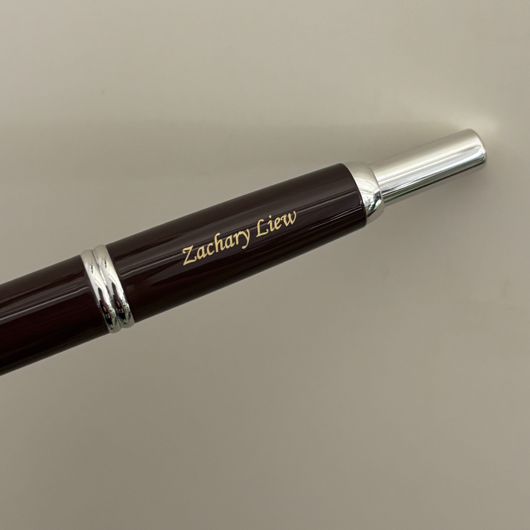 Custom Pen Engraving – Personalised Name Engraving on Pilot Capless Fountain Pen - Brown with 18K Gold Rhodium-plated Nib at Cityluxe WorkRoom