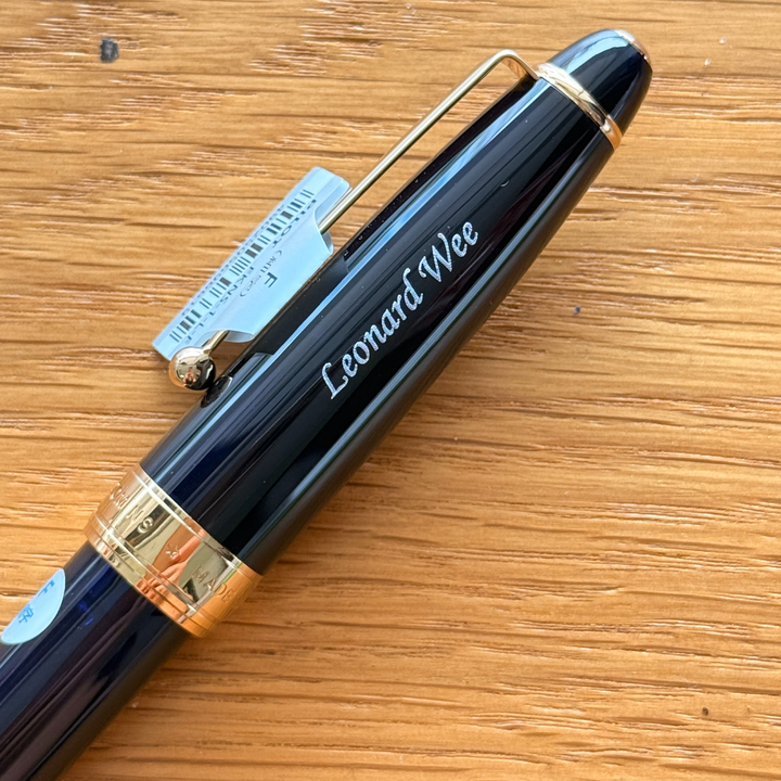 Custom Pen Engraving – Personalised Name Engraving on Pilot Custom NS World Voyage Series Fountain Pen - Mystery Blue at Cityluxe WorkRoom