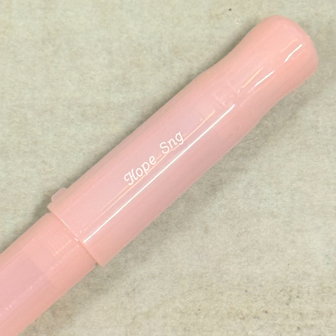 Custom Pen Engraving – Personalised Name Engraving on Pilot Kakuno Fountain Pen - Madoromi Pink at Cityluxe WorkRoom