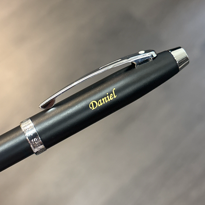 Custom Pen Engraving – Personalised Name Engraving on Sheaffer 100 E9317 Matte Black With Chrome Trims Ballpoint Pen at Cityluxe WorkRoom