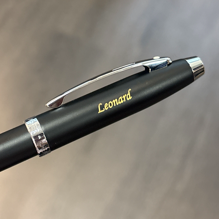 Custom Pen Engraving – Personalised Name Engraving on Sheaffer 100 E9317 Matte Black With Chrome Trims Ballpoint Pen at Cityluxe WorkRoom