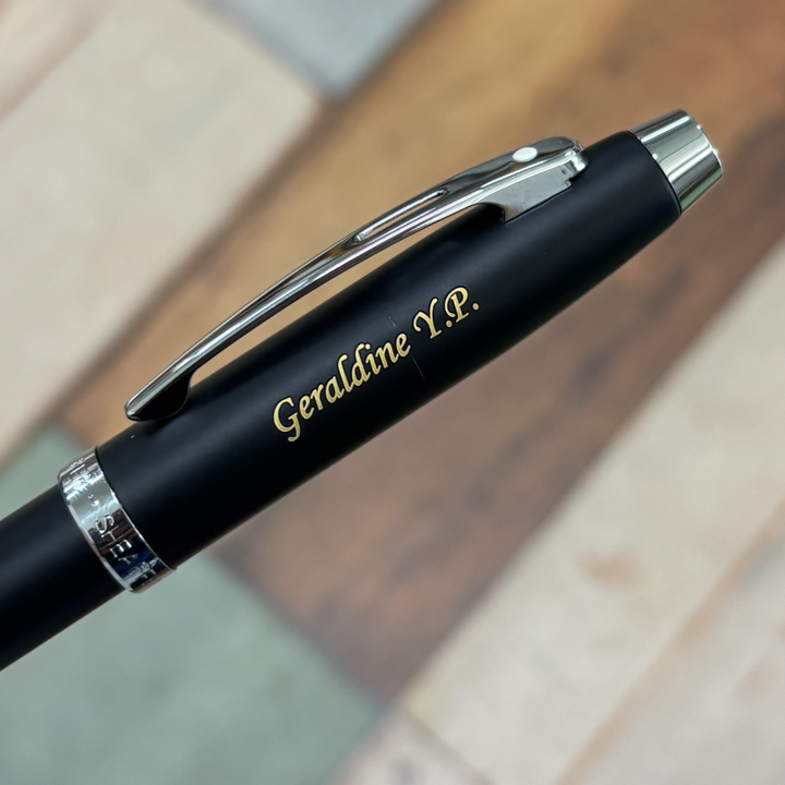 Custom Pen Engraving – Personalised Name Engraving on Sheaffer 100 E9317 Matte Black With Chrome Trims Rollerball Pen (WW30) at Cityluxe WorkRoom