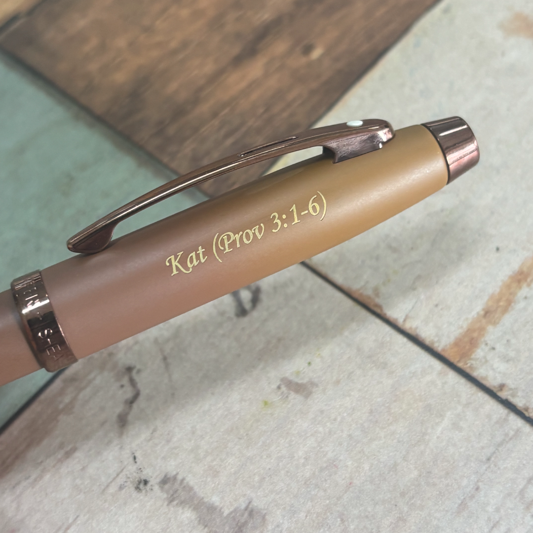 Custom Pen Engraving – Personalised Name Engraving on Sheaffer 100 E9374 Coffee Edition With PVD Trims Ballpoint Pen at Cityluxe WorkRoom