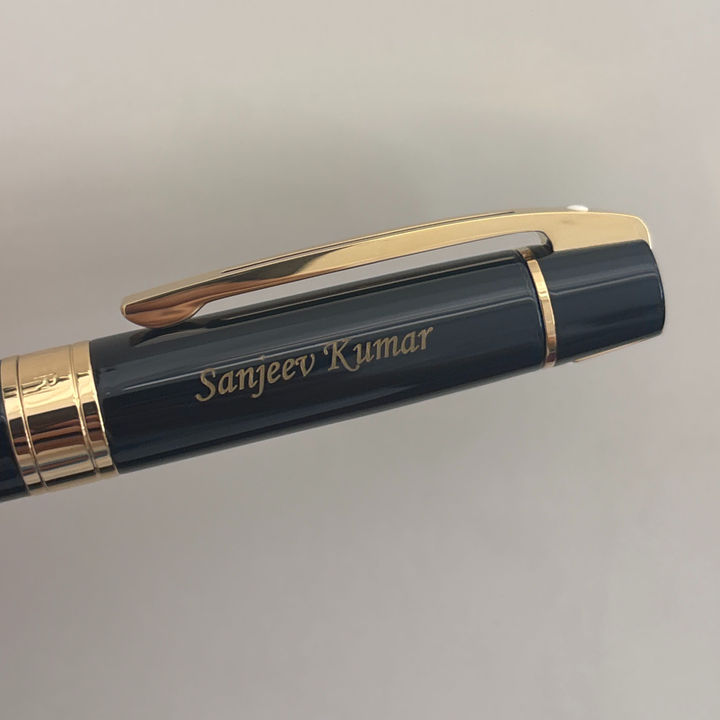 Custom Pen Engraving – Personalised Name Engraving on Sheaffer 300 E9325 Glossy Black with Gold Trims Ballpoint Pen at Cityluxe WorkRoom