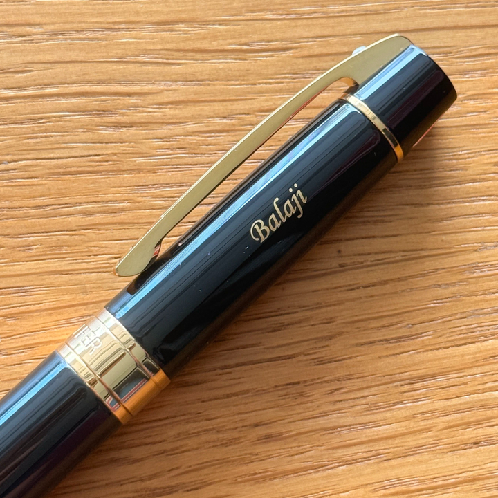 Custom Pen Engraving – Personalised Name Engraving on Sheaffer 300 E9325 Glossy Black With Gold Trims Fountain Pen at Cityluxe WorkRoom