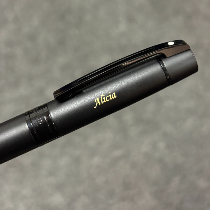 Custom Pen Engraving – Personalised Name Engraving on Sheaffer 300 E9343 Matte Black With Black Trims Ballpoint Pen at Cityluxe WorkRoom