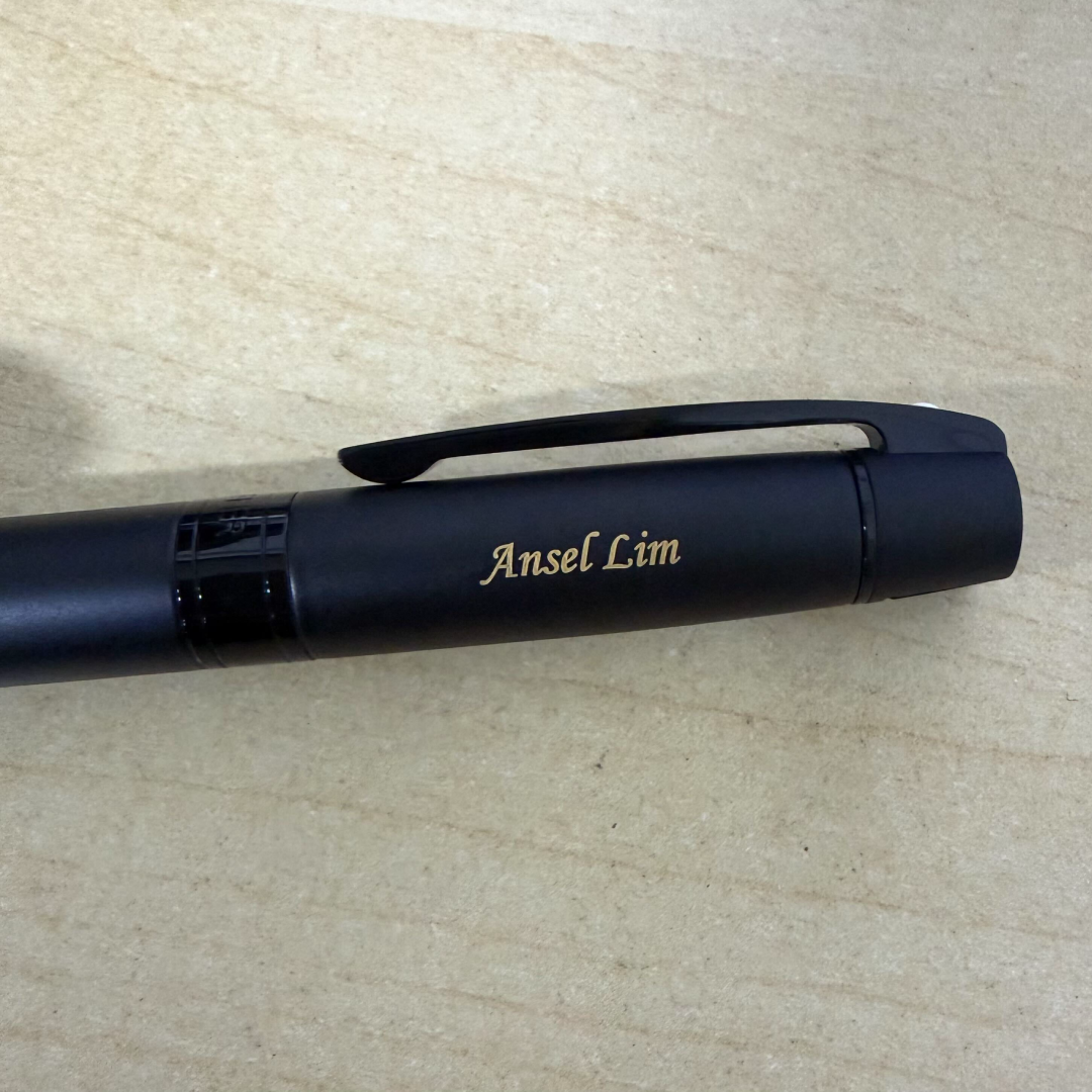 Custom Pen Engraving – Personalised Name Engraving on Sheaffer 300 E9343 Matte Black With Black Trims Fountain Pen at Cityluxe WorkRoom