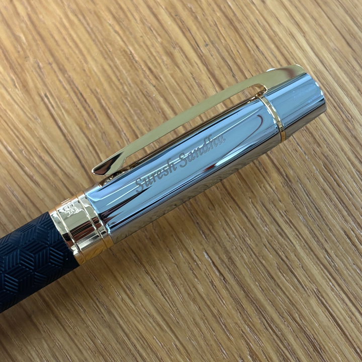 Custom Pen Engraving – Personalised Name Engraving on Sheaffer 300 E9347 Engraved Matt Black With Gold Trims Rollerball Pen at Cityluxe WorkRoom