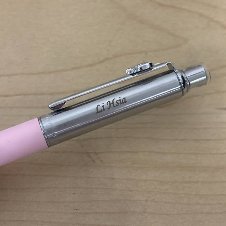 Custom Pen Engraving – Personalised Name Engraving on Sheaffer Gift Set ft. Emily in Paris Sentinel 321 Pink Matte Finish Ballpoint Pen with Chrome Trims and Full-Grain Leather Credit Card Holder at Cityluxe WorkRoom