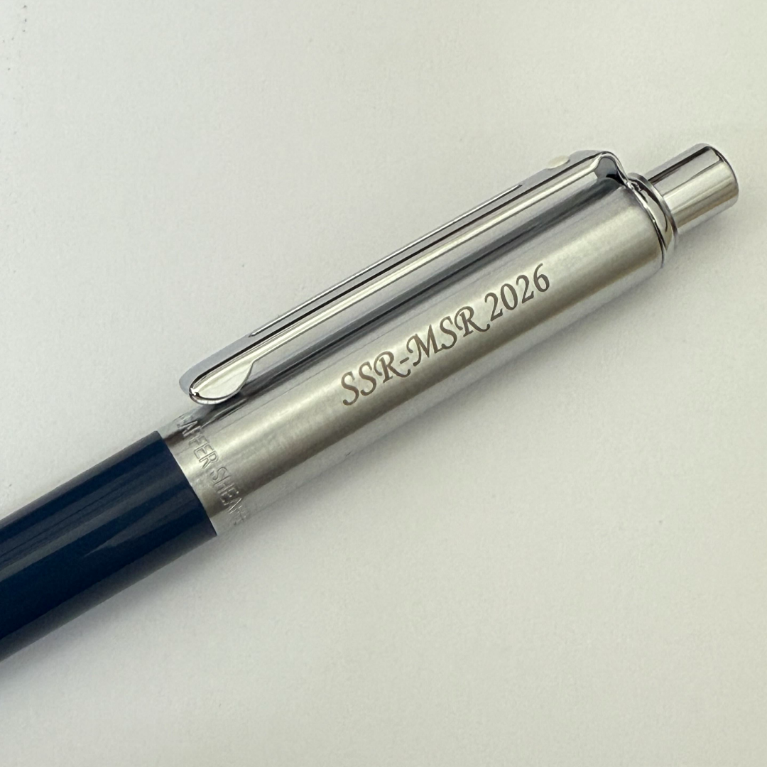 Custom Pen Engraving – Personalised Name Engraving on Sheaffer Sentinel Blue and Chrome Ballpoint Pen With Chrome Trims at Cityluxe WorkRoom