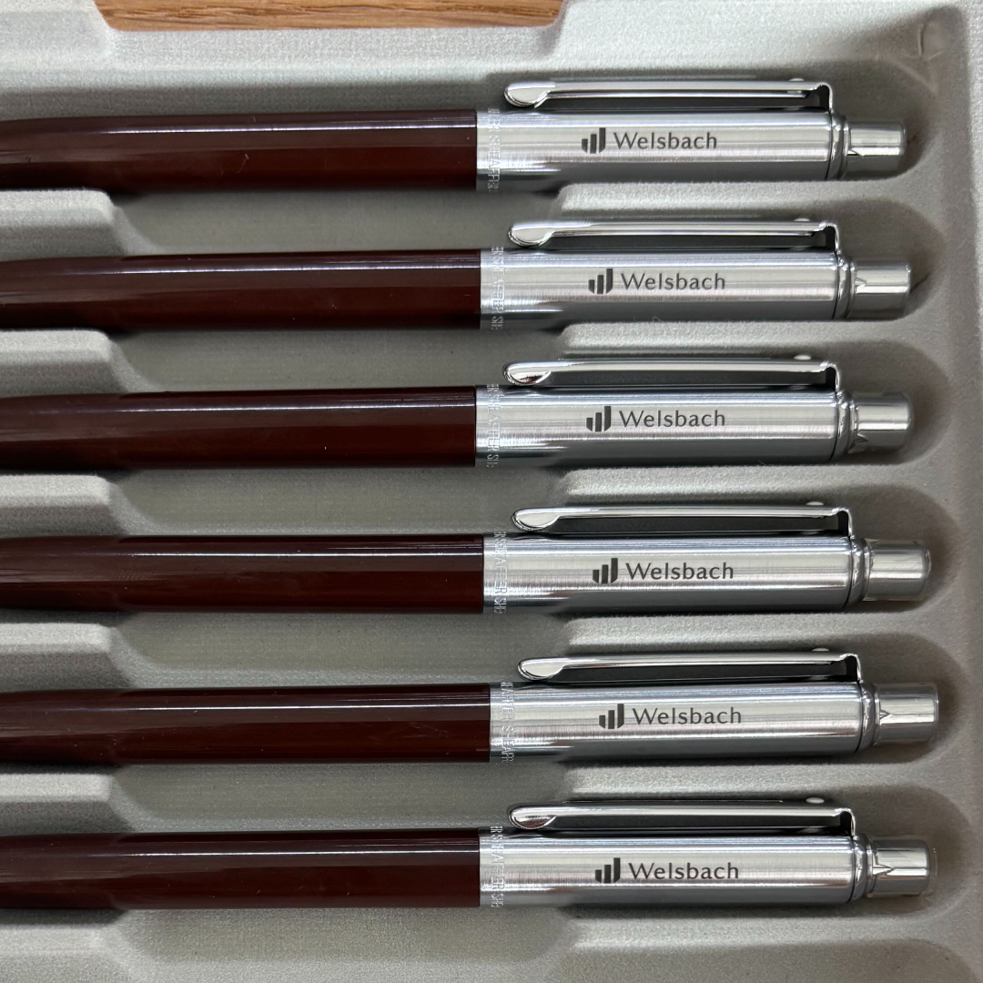 Custom Pen Engraving – Personalised Name Engraving on Sheaffer Sentinel Brown and Chrome Ballpoint Pen With Chrome Trims at Cityluxe WorkRoom