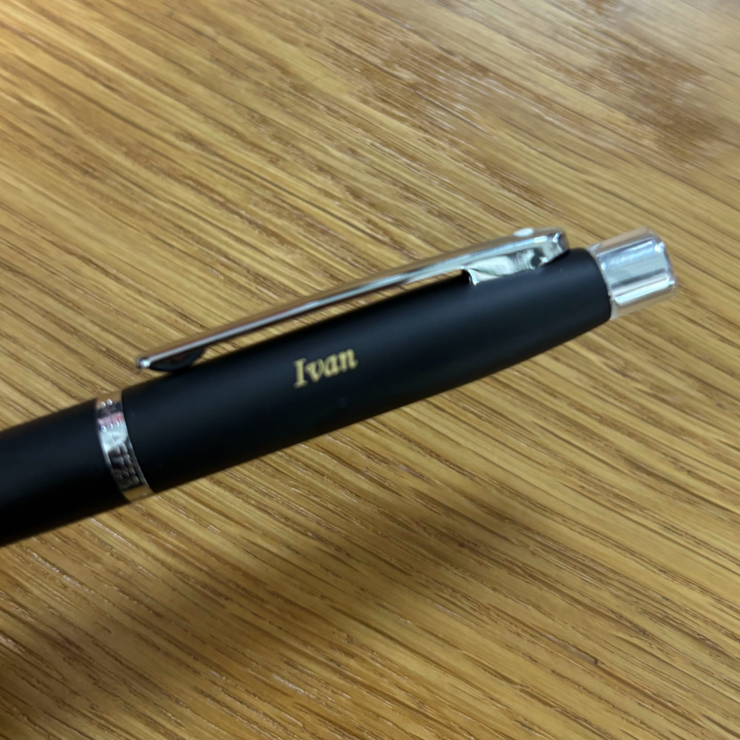 Custom Pen Engraving – Personalised Name Engraving on Sheaffer VFM E9405 Matte Black With Chrome Trims Ballpoint Pen at Cityluxe WorkRoom