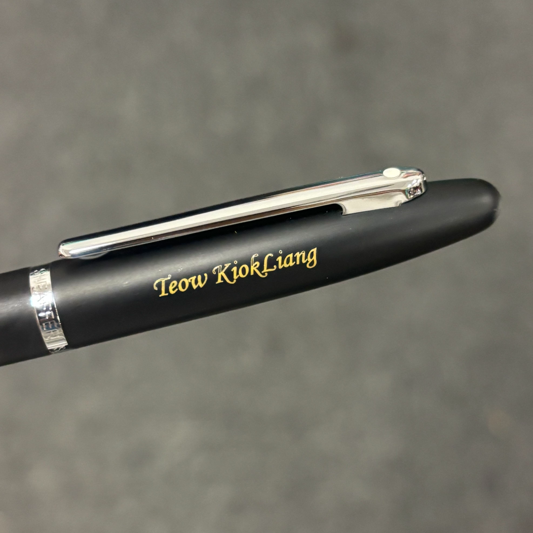 Custom Pen Engraving – Personalised Name Engraving on Sheaffer VFM E9405 Matte Black With Chrome Trims Rollerball Pen at Cityluxe WorkRoom