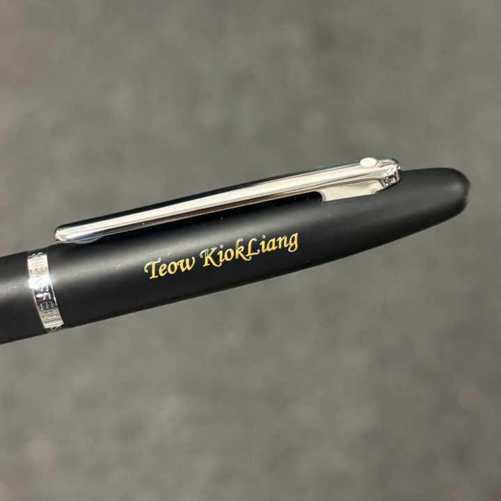 Custom Pen Engraving – Personalised Name Engraving on Sheaffer VFM E9405 Matte Black With Chrome Trims Rollerball Pen at Cityluxe WorkRoom
