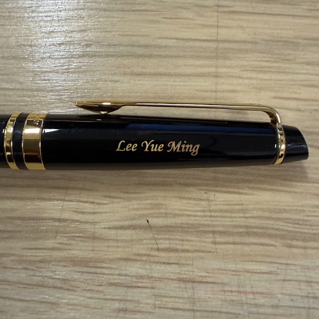 Custom Pen Engraving – Personalised Name Engraving on Waterman Expert3 Laque Black GT Ballpoint Pen at Cityluxe WorkRoom