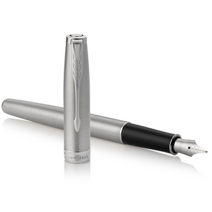 Parker Sonnet Stainless Chrome Trim Fountain Pen With Classic Pen Pouch Set