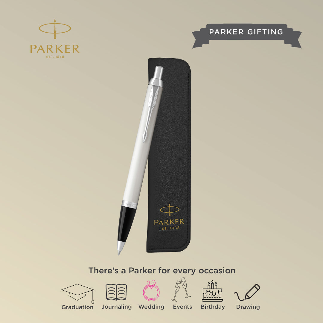 Parker IM Ballpoint Pen Gift Set - White Chrome Trim with Pen Sleeve