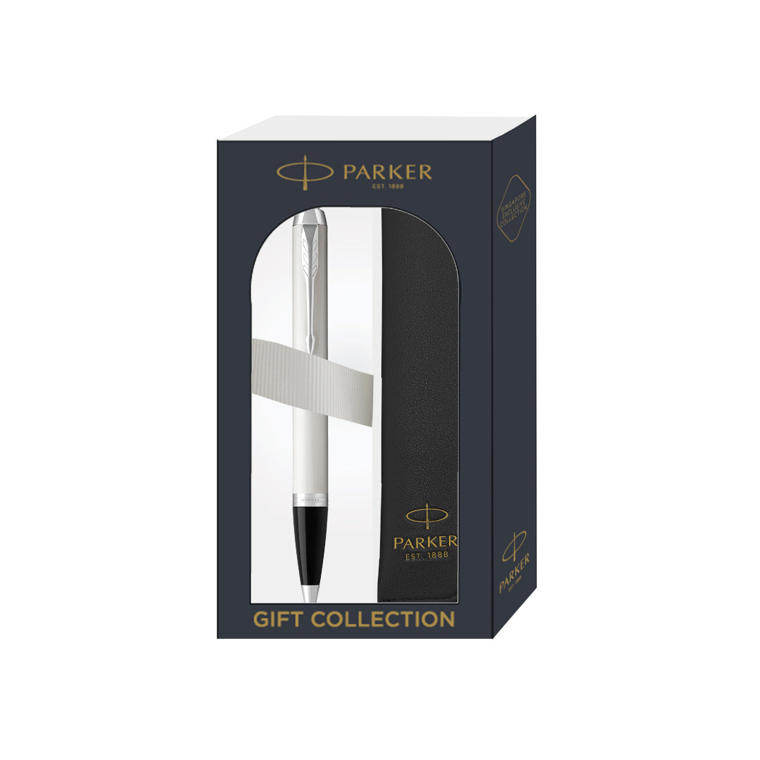 Parker IM Ballpoint Pen Gift Set - White Chrome Trim with Pen Sleeve