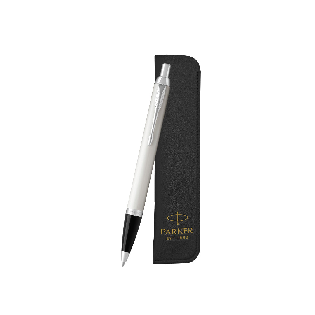 Parker IM Ballpoint Pen Gift Set - White Chrome Trim with Pen Sleeve