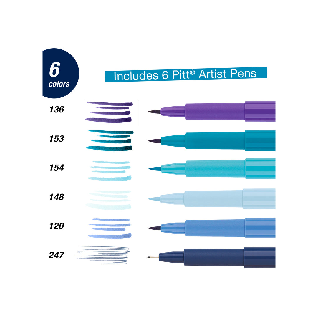 Faber-Castell Pitt Artist Pen Hand Lettering Set of 6 Blue