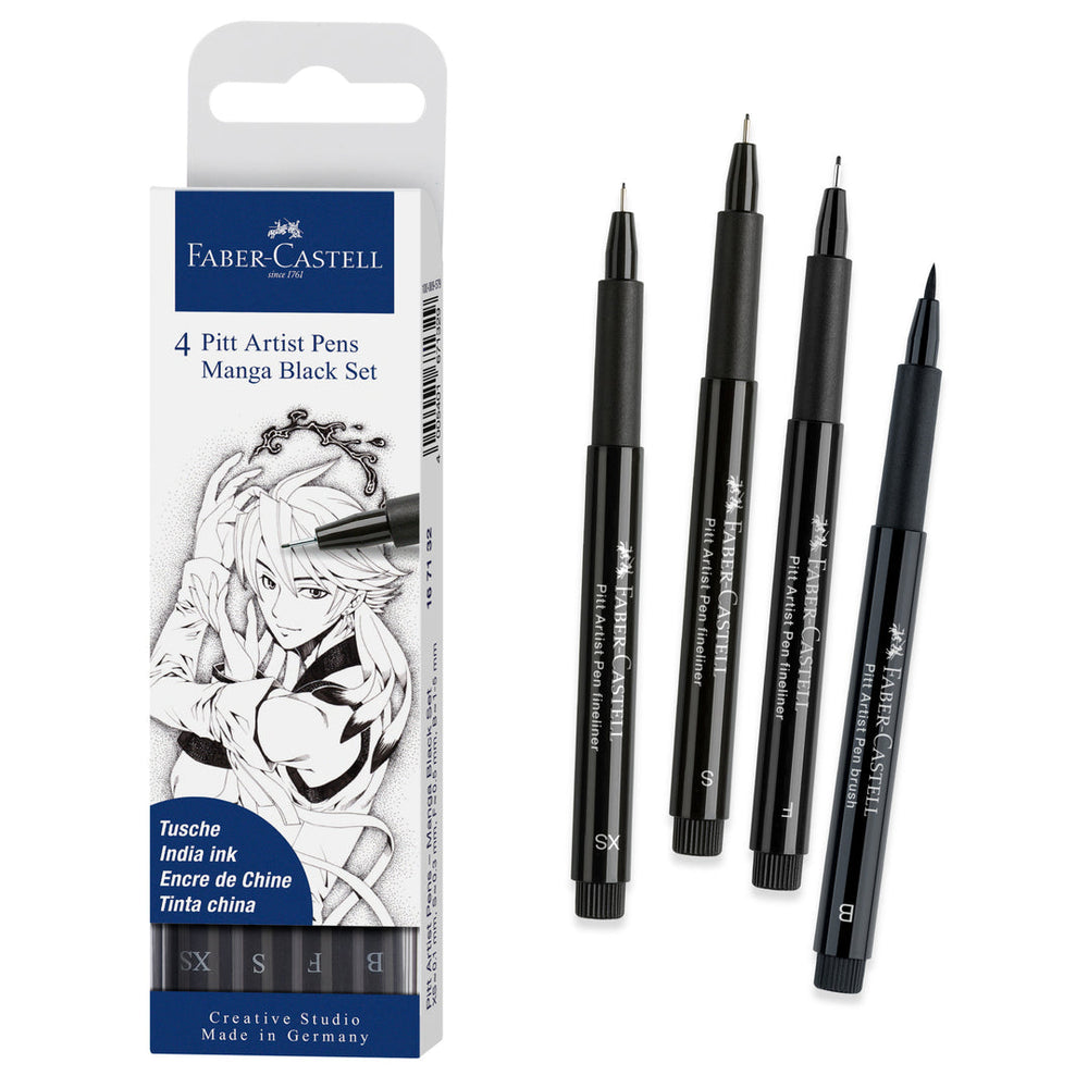 Faber-Castell Pitt Artist Pen Manga Black Set of 4 (Brush Tip)