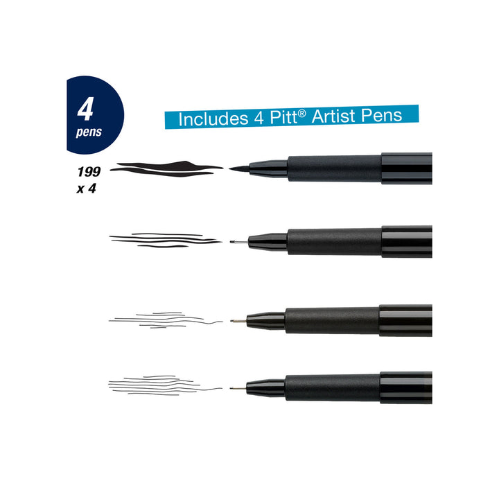 Faber-Castell Pitt Artist Pen Manga Black Set of 4 (Brush Tip)