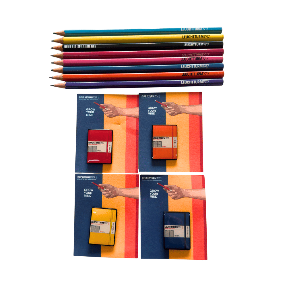 All four Leuchtturm1917 2026 notebook pin colours shown with Leuchtturm1917 pencils (pencils not included)