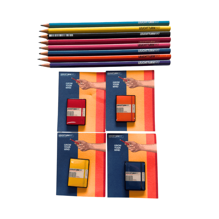 All four Leuchtturm1917 2026 notebook pin colours shown with Leuchtturm1917 pencils (pencils not included)