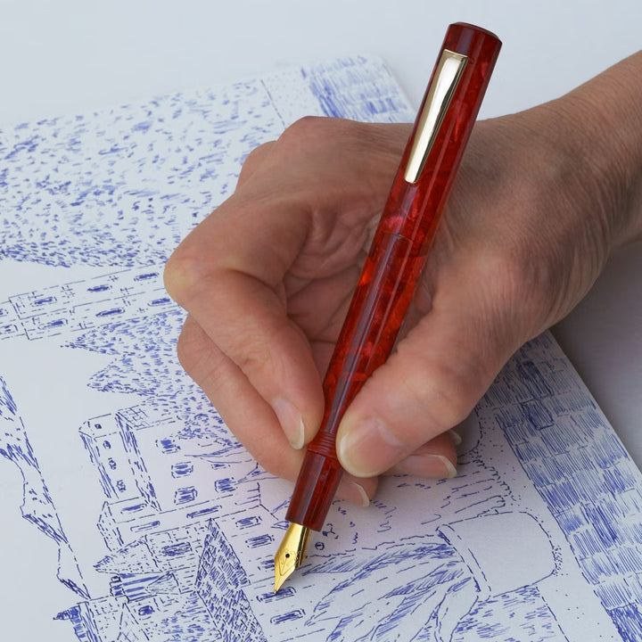 Hightide Attaché Marbled Fountain Pen - Dark Red — with packaging