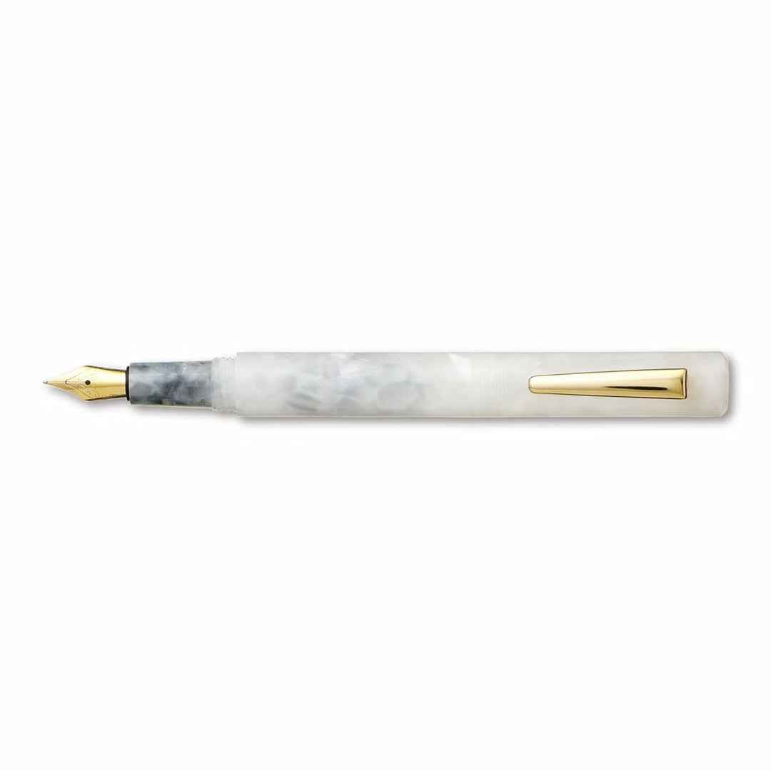 Hightide Attaché Marbled Fountain Pen - White — nib close-up