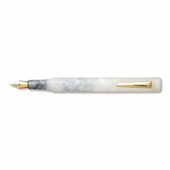 Hightide Attaché Marbled Fountain Pen - White — nib close-up