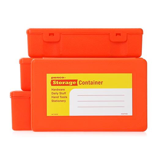Hightide Penco Storage Container Orange compact organizer with retro-industrial design. Bright orange polypropylene case for storing stationery, craft supplies, or small essentials at your desk, home, or on the go.