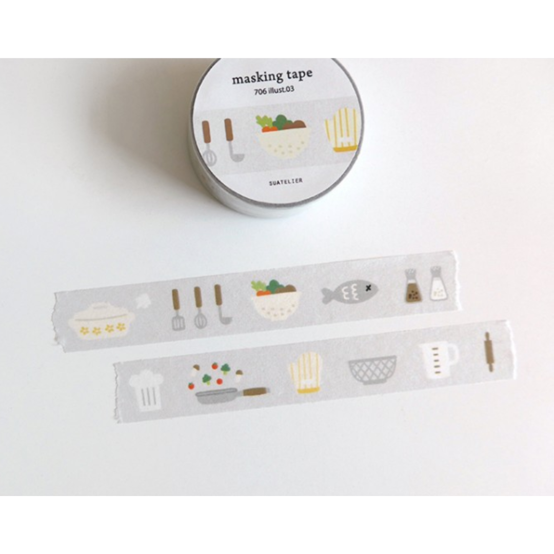 Suatelier Masking Tape in illust.03 — Suatelier washi tape — decorative Japanese paper tape for journaling and craft, at Cityluxe Singapore