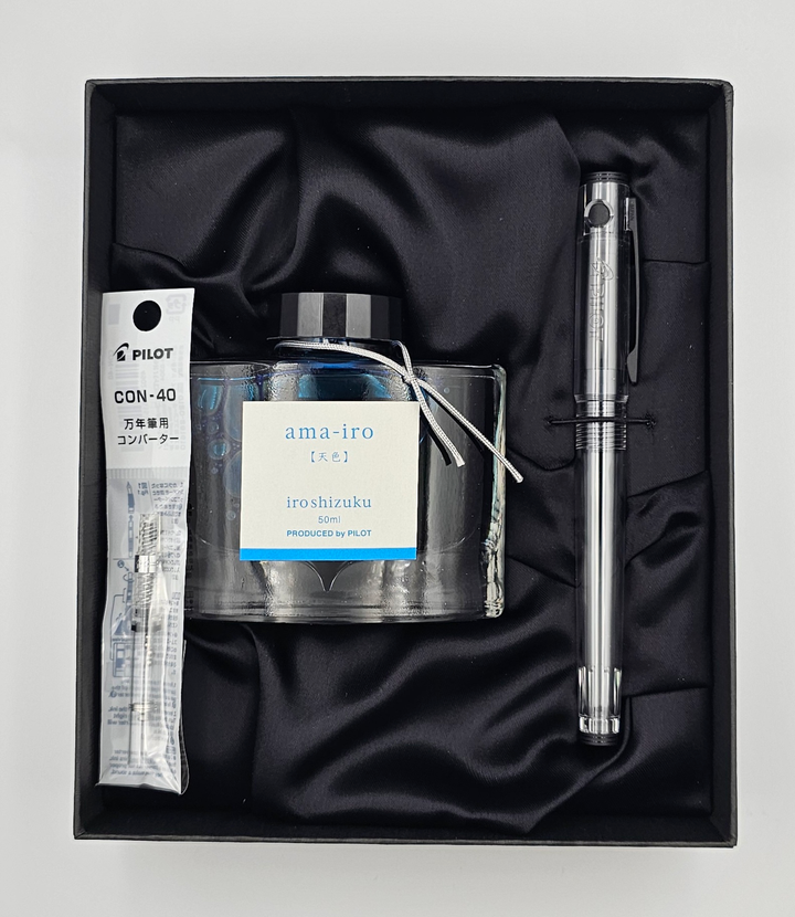 Pilot Explorer Fountain Pen Clear (Medium Nib) + Converter + Iroshizuku Ink 50ml Gift Set