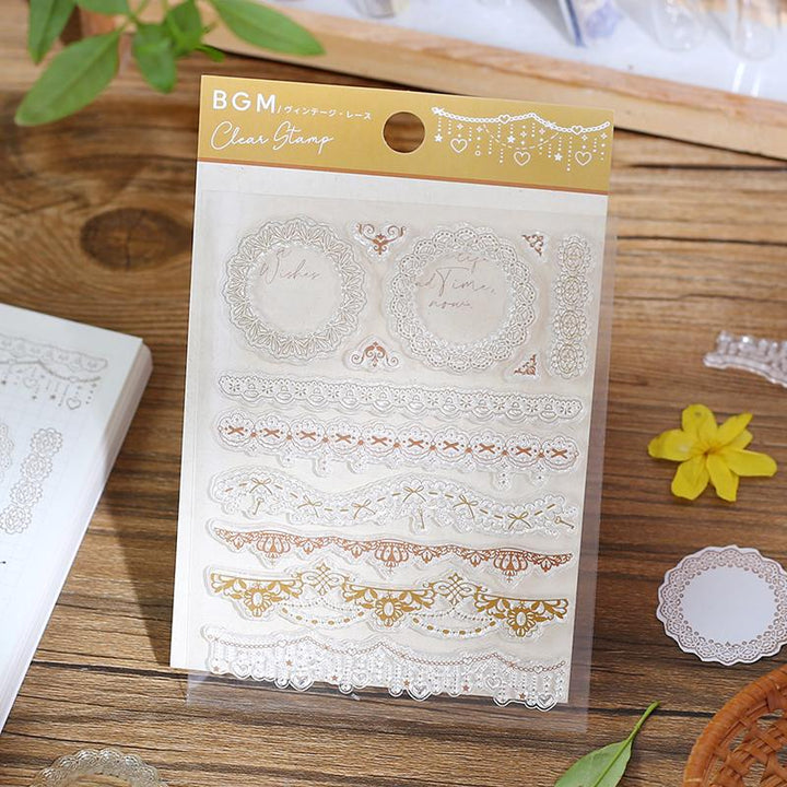 BGM Vintage Lace Clear Stamp — BGM rubber stamp — decorative stamp for journaling and paper craft, at Cityluxe Singapore