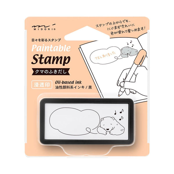 Load image into Gallery viewer, Midori Paintable Stamp Pre-Inked Half Size Bear Speech Balloon

