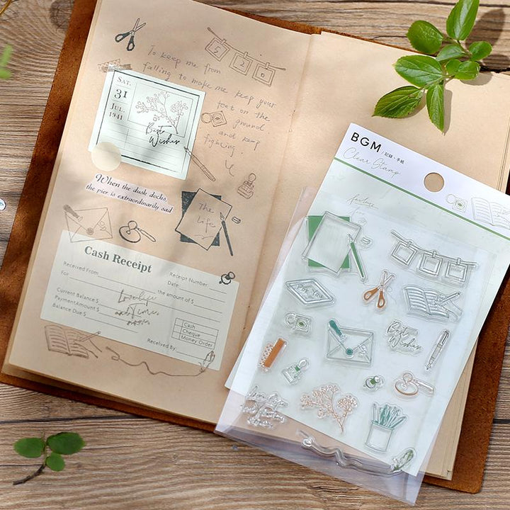 BGM Letters Records Clear Stamp — BGM rubber stamp — decorative stamp for journaling and paper craft, at Cityluxe Singapore