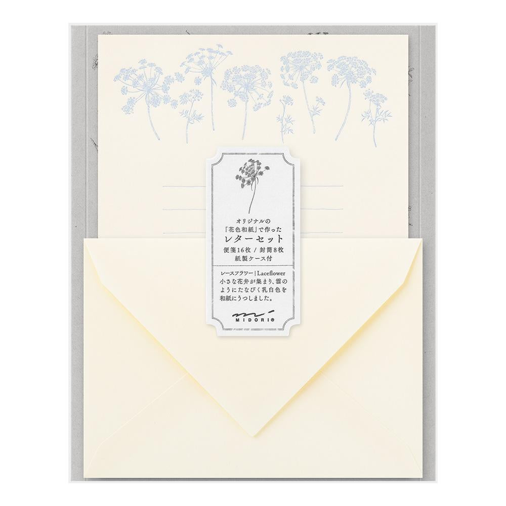 Midori Letter Set 313 Flower Color Washi Paper - White