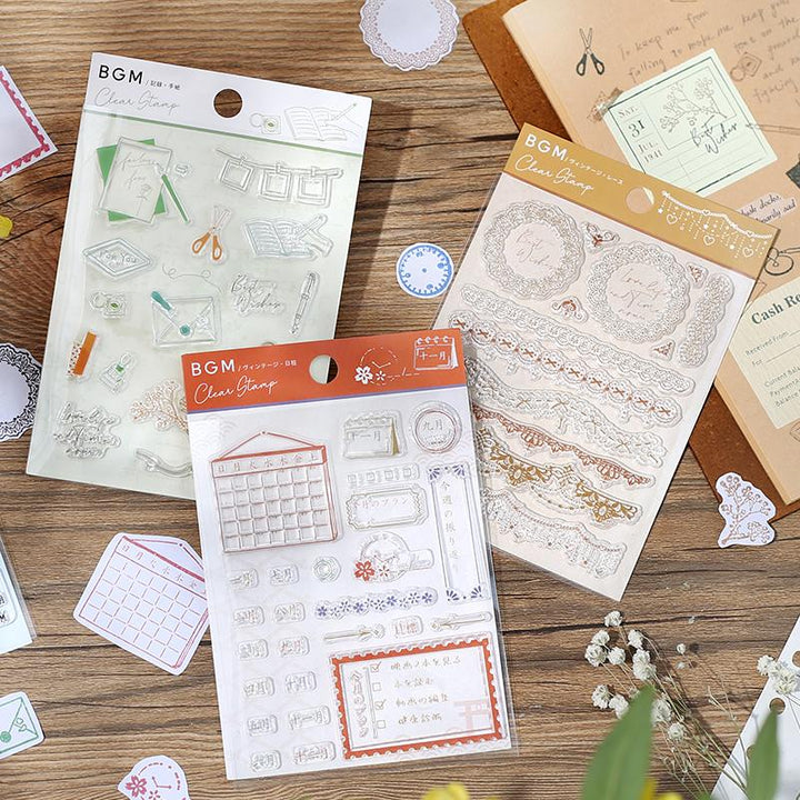 BGM Vintage Schedule Clear Stamp — BGM rubber stamp — decorative stamp for journaling and paper craft, at Cityluxe Singapore