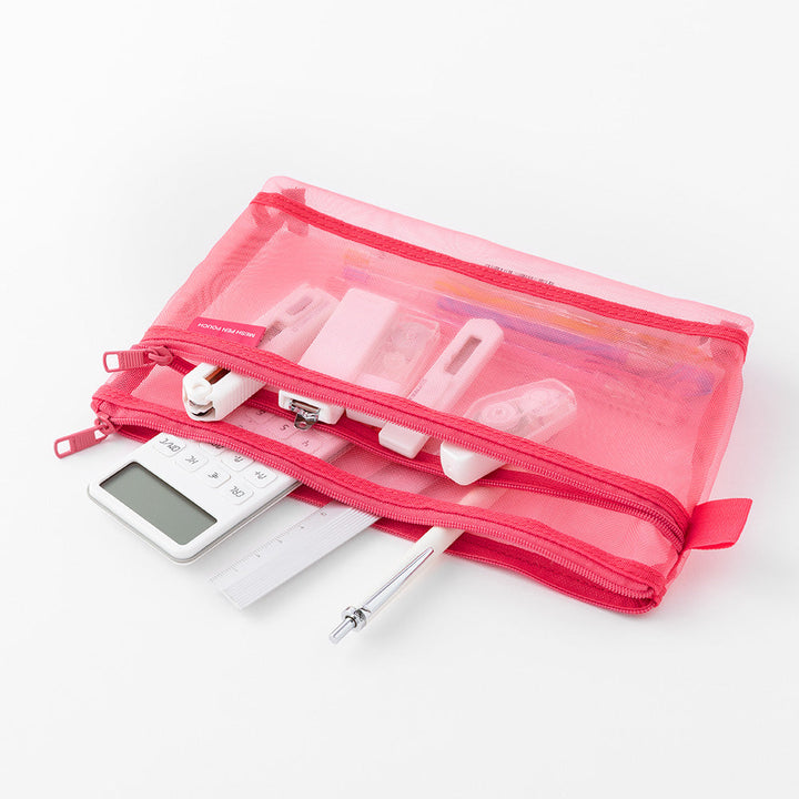 Midori Mesh Pen Pouch Pink A — Midori pen case — protective pouch for pens and writing instruments, at Cityluxe Singapore