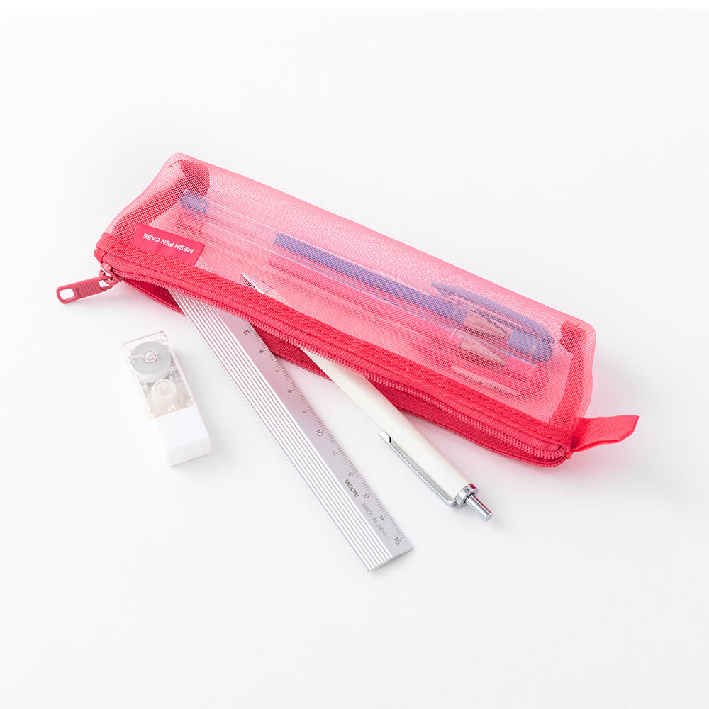 Midori Mesh Mini Pen Case Pink A — Midori pen case — protective pouch for pens and writing instruments, at Cityluxe Singapore