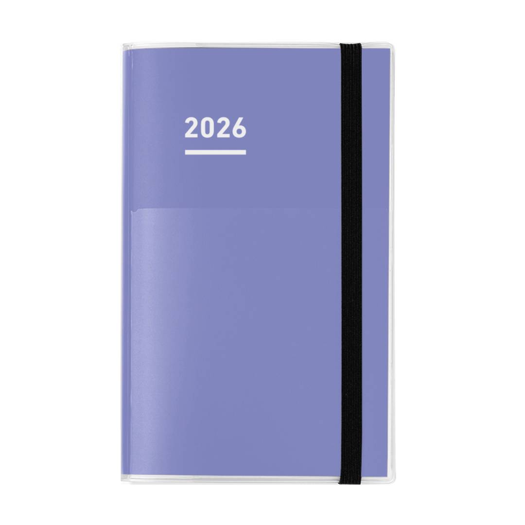 A sleek Kokuyo Jibun Techo First Kit in A5 Slim size with a violet matte cover and built-in pen holder. The set includes three booklets—DIARY for schedules, LIFE for personal milestones, and IDEA for notes—offering a complete system for planning, reflection, and creativity.